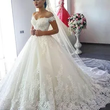 Vestido de Noiva, свадебное платье принцессы с открытыми плечами и аппликацией, кружевное милое Пышное Бальное Платье, Свадебное платье, Robe De Mariee