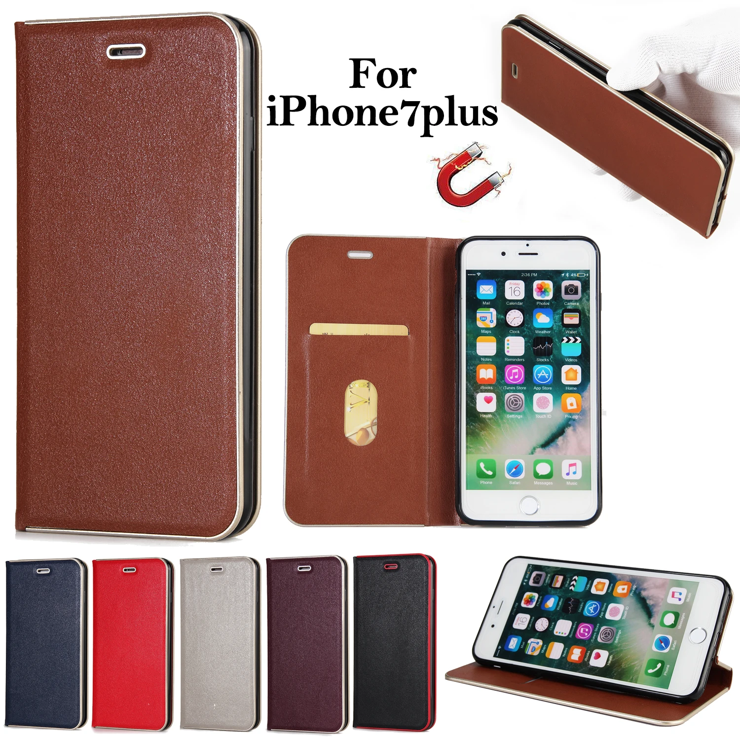 2017 Luxury PU Case for Apple iphone 7 Plus Rubber Plate TPU Case for