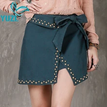 Юбки для женщин s Yuzi. may Boho новая хлопковая Женская юбка асимметричная с заклепками многослойная с поясом и бантом Saias X2112 Saia Feminina