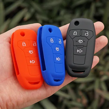 

Silicone key fob cover case shell holder for ford ka 2017 Focus Fiesta fusion F150 F-150 Mustang Explorer flip 4 buttons keyless