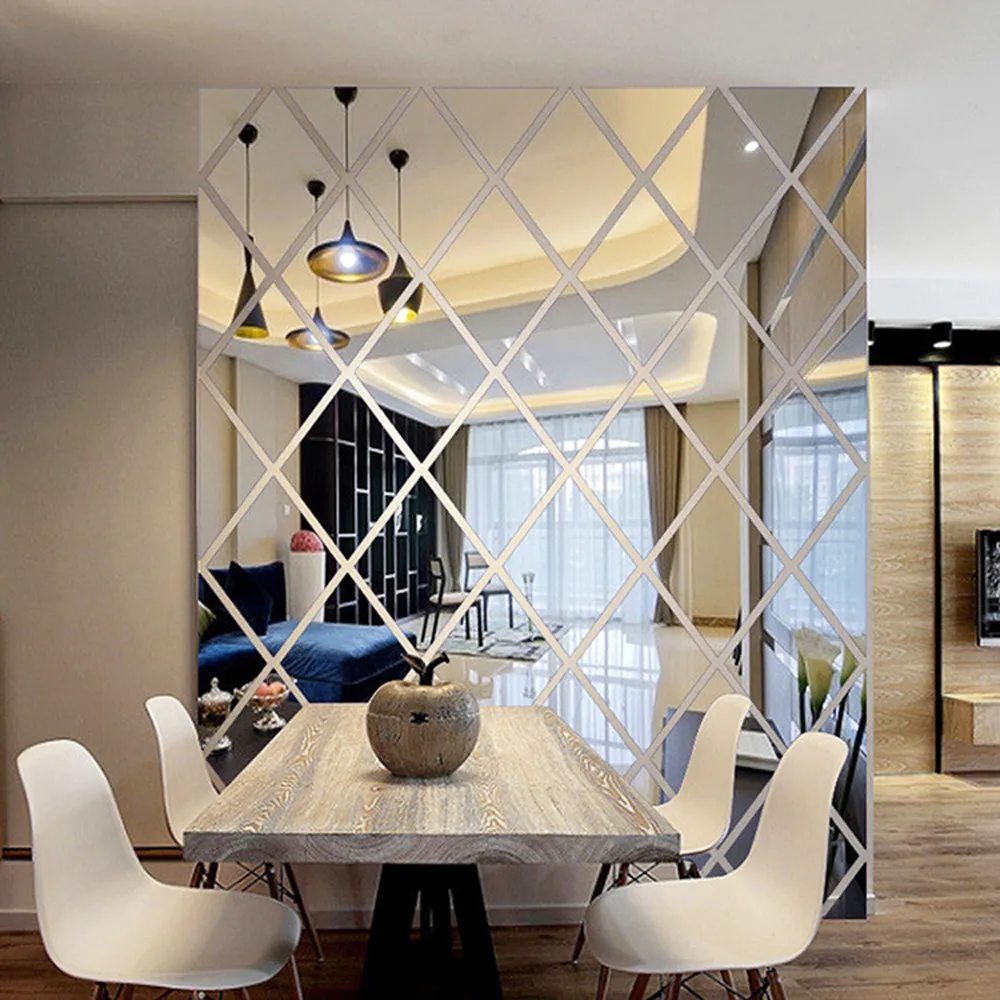 

3D Mirror Wall Sticker Diamond Shape Detachable Mirror Decorative Wall Stickers Creative Wall Stickers Home Decor Living Room