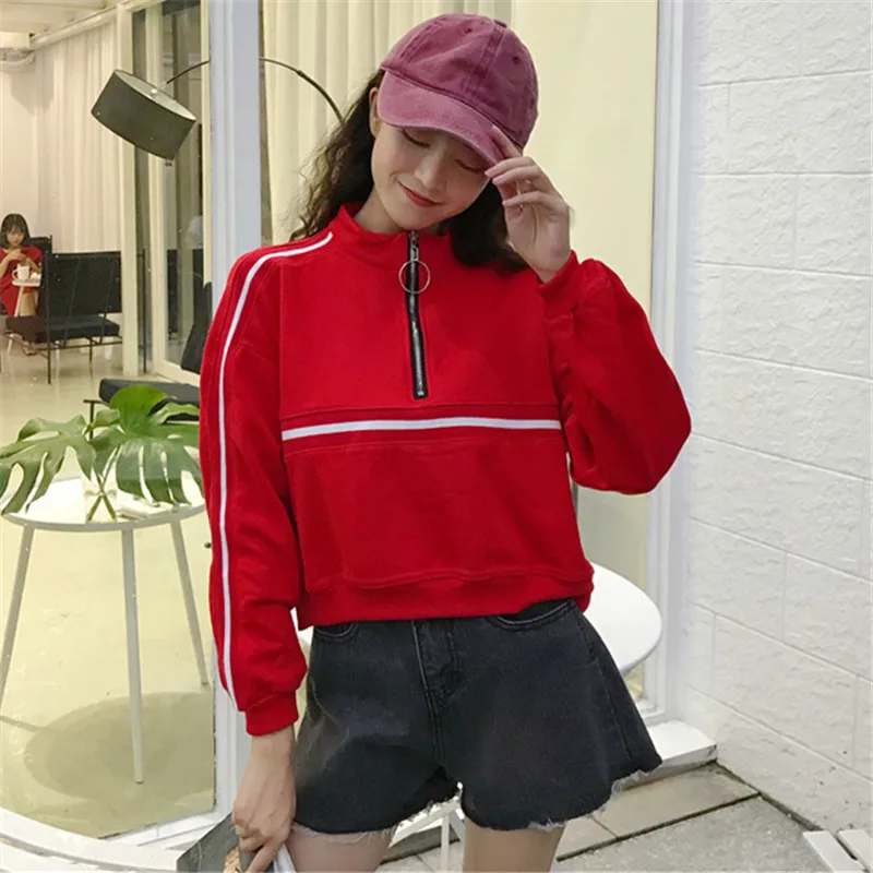 

Lychee Girls Ring Zipper Striped Women Pullovers Long Sleeve O Neck Female Stripe Sweatshirt Spring Autumn Casual Loose Pullover