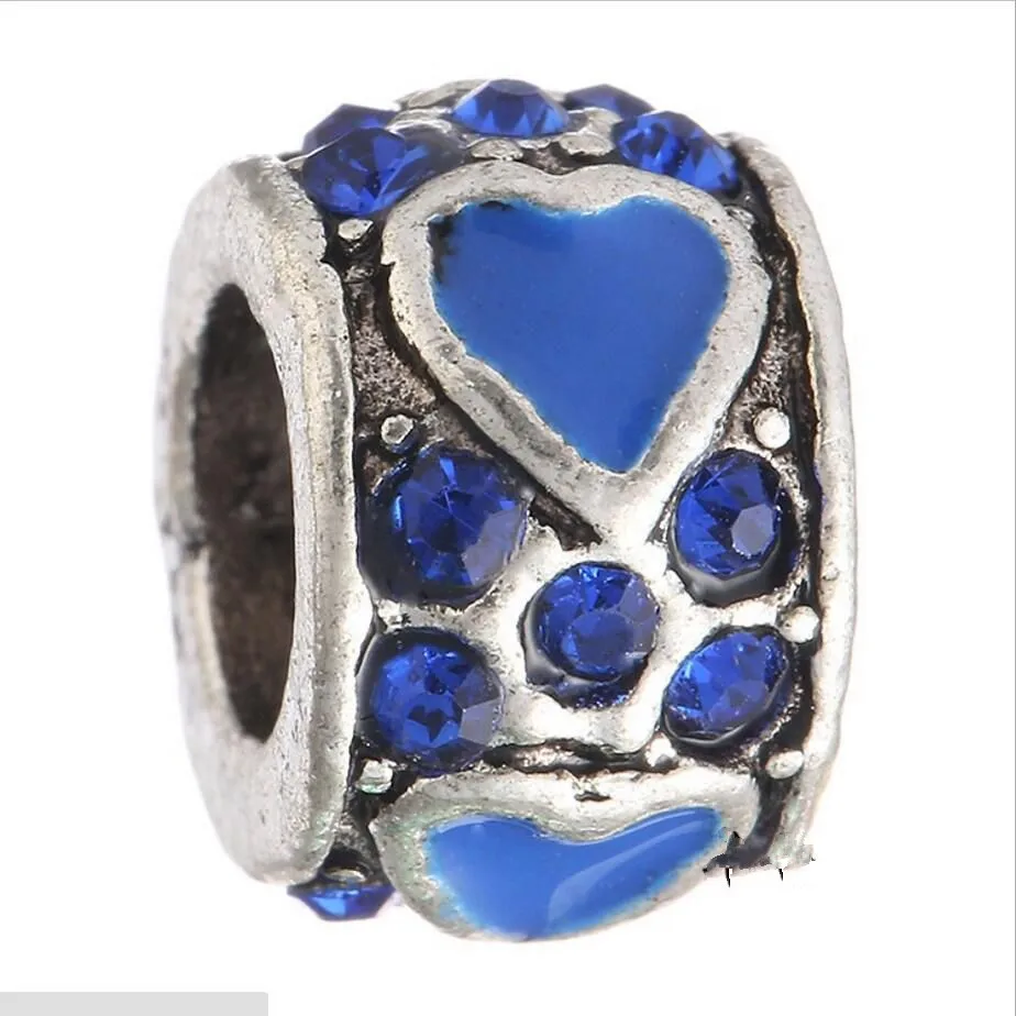 Royal Blue Aoduola 50 шт. мода сплав металла со стразами Эмаль Сердце Бусины Fit европейский браслет DIY ювелирных для Для женщин rhb85 - Цвет: Royal Blue