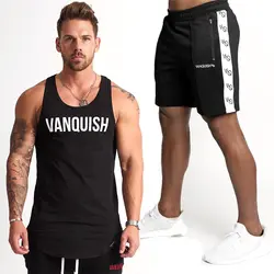 2019 комплект из двух предметов мужские VQ Стрингер танки + шорты комплекты тренажерные залы костюмы летние повседневные шорты, спортивный