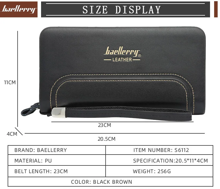Baellerry, деловой кошелек для телефона, роскошный бренд, большая емкость, кошелек для монет, умный, длинный, на молнии, на ремешке, мужской кошелек, мужские клатчи