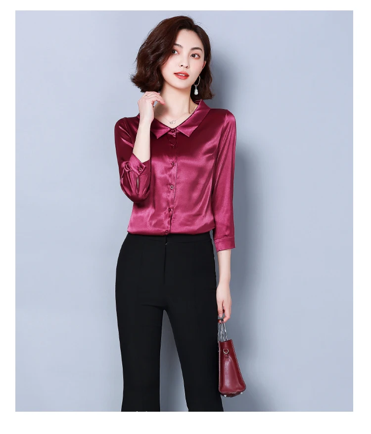 Женские топы и блузки, Повседневная шелковая блуза Harajuku с длинным рукавом, женские топы, рубашки, одноцветные, размера плюс, XXXL, Элегантная блузка