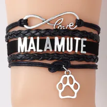 10 шт./партия) Бесконечная любовь браслет с маламутом подвеска собачья лапа Кожа Веревка Браслеты и браслеты для женщин мужчин ювелирные изделия ручной работы