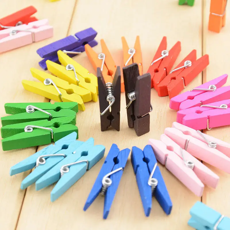 

10pcs Beautiful Design 35mm Mini Color Wooden Craft Pegs Clothes Paper Photo Hanging Spring Clips For Message Cards