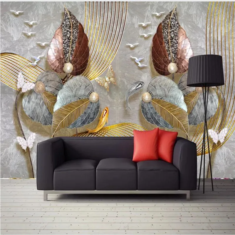 

Custom wallpaper high-end home decoration gold foil retro background wall decoration painting mural
