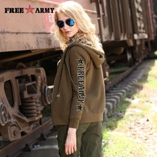 Толстая флисовая женская куртка с капюшоном и флокированными принтами цвета хаки, зимние куртки, пальто, камуфляжная Женская Осенняя куртка, большой размер