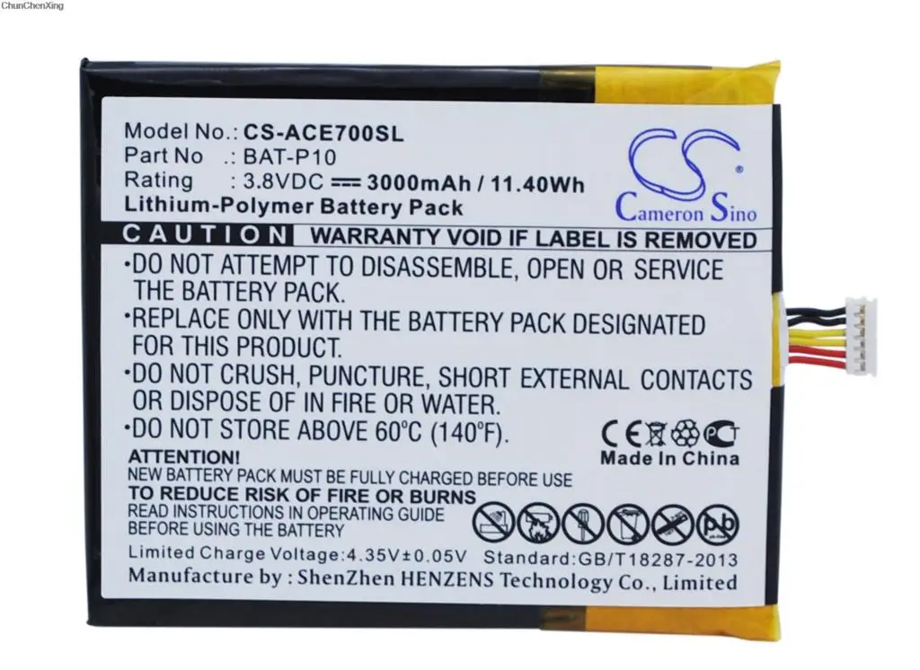 

Cameron Sino 3000mAh Battery BAT-P10 for Acer E39, Liquid E700, Liquid E700 Triple