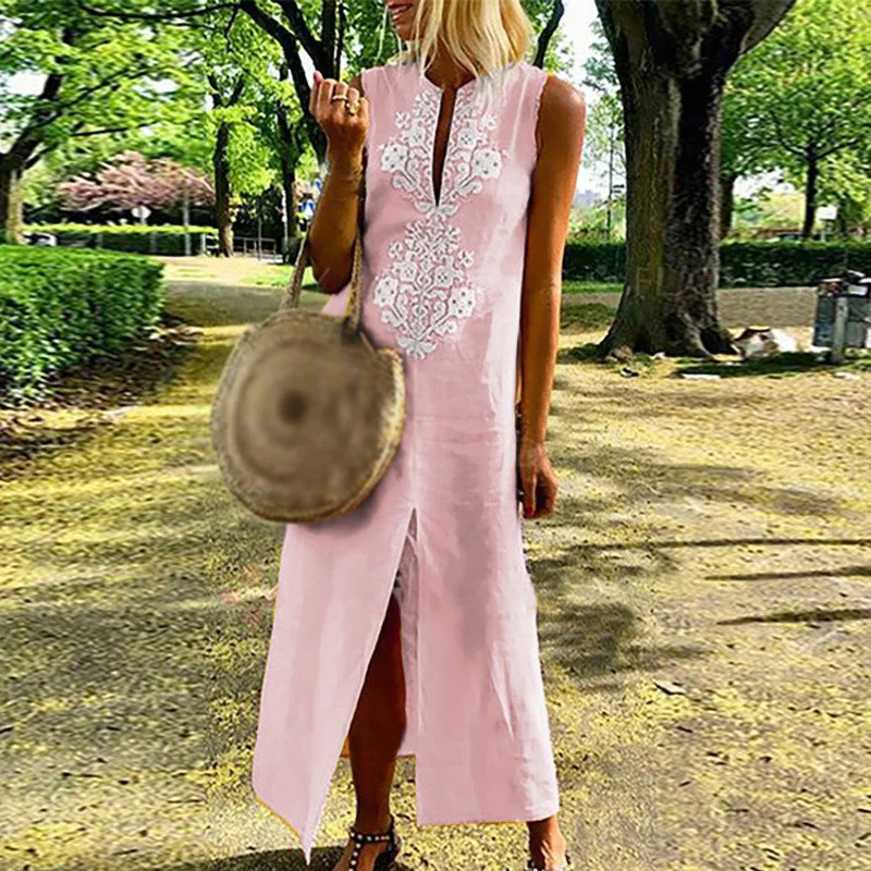 

Hot Retro Women Boho Stylish Long Maxi Floral Dresses Summer Party Beach Halter Dress Sexy Split Vestidos Beach Sundress New
