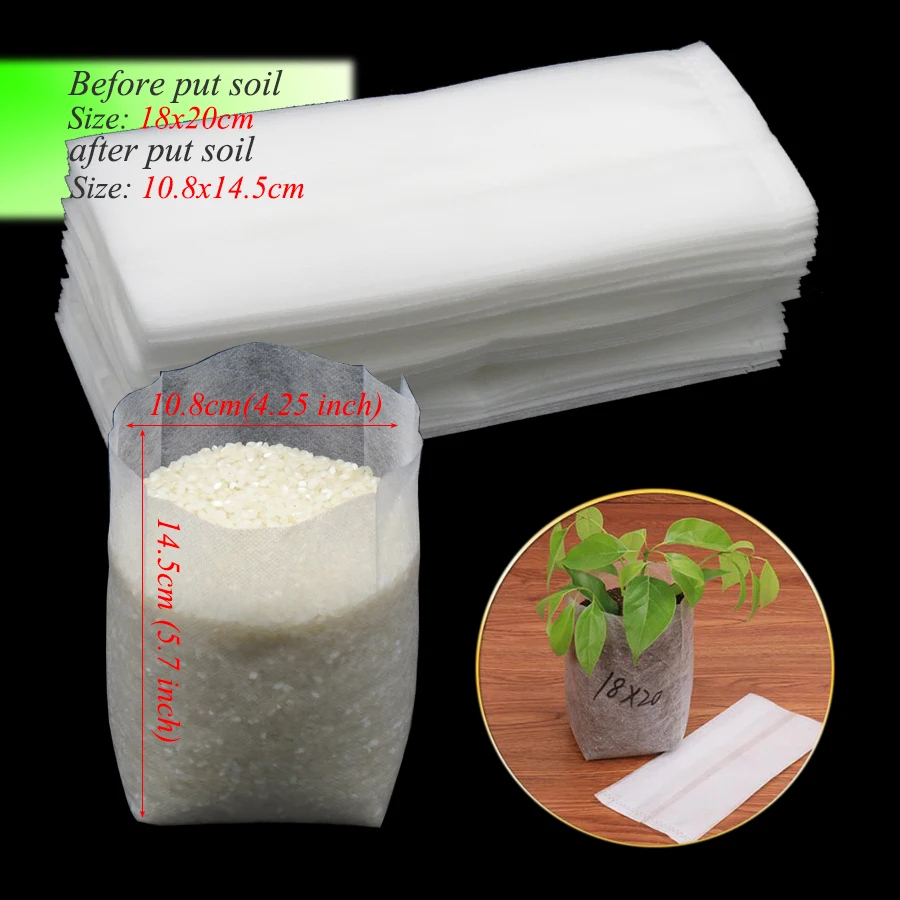 

50PCS 18x20cm Biodegradable Plant Bags Environmental Disposable Planting Grow Bags Non-woven Fabric Pouch Root Container