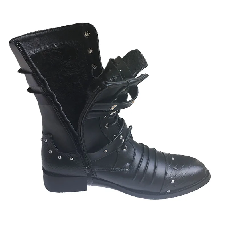 Осенне-зимние сапоги в байкерском стиле модная зимняя теплая обувь из мягкой кожи мужские ботинки мужские брендовые ботинки до середины икры черного цвета K079