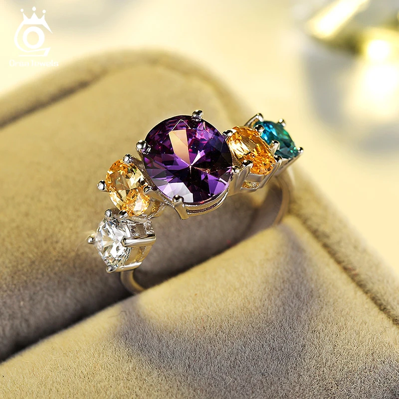 ORSA JEWELS 2019 Fashion Flower Party Rings with 5 Pieces Multicolour AAA Austrian Cubic Zircon for Women Ring Wholesale OR137