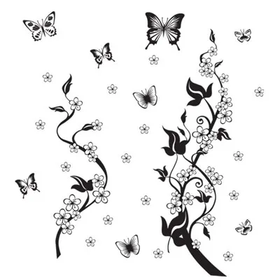 sticker on the fridge black butterfly vine flower wall stickers kitchen decoration decals on the furniture