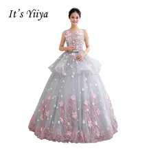 It’s Yiiya O-neck Sleeveless Lace Flower Wedding Dresse Ball Gowns Appliques Color Bridal Frock Vestidos De Novia Casamento X238