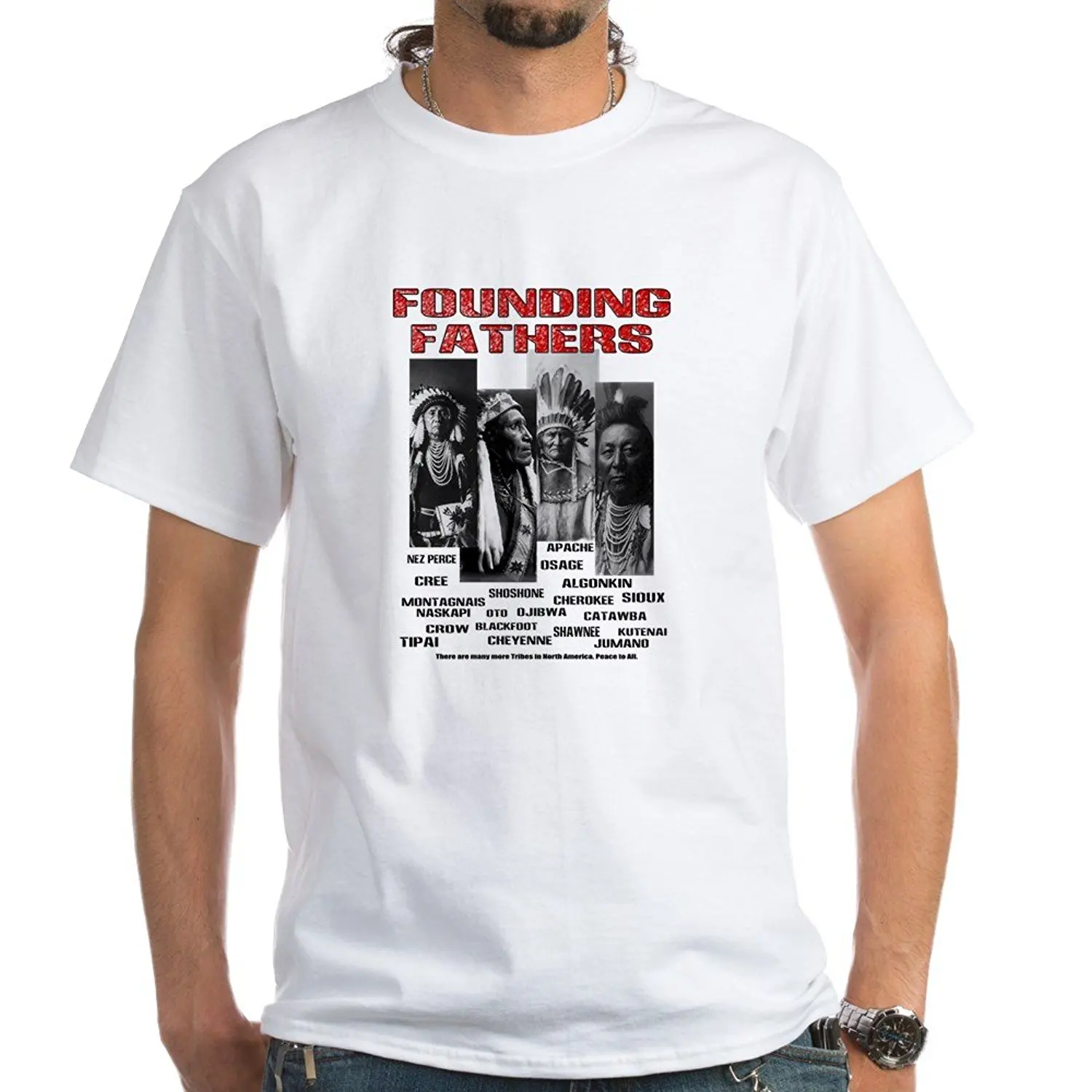 Native American, First Nations Founders White T Sh 100 Cotton T Shirt