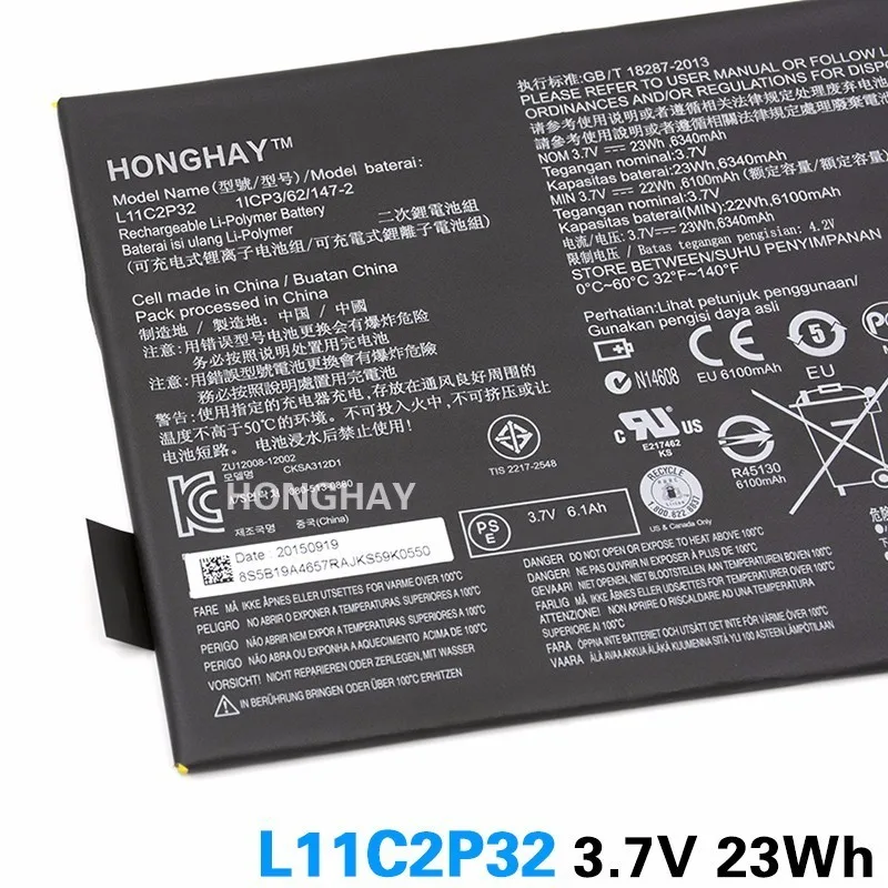 Honghay L11C2P32 L12D2P32 планшет аккумулятор для Lenovo IdeaPad S600H S6000 S6000-F S6000-H A7600 A7600-H A7600-F A10-80 A10-80HC ПК