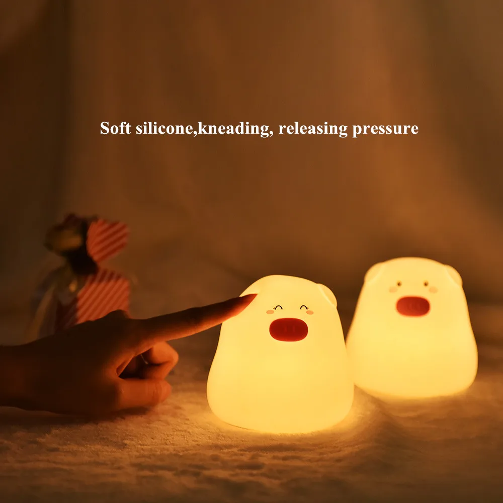 Cartoon Silicone Pig LED Night Light Touch Sensor Colorful Battery Powered Bedroom Bedside Lamp for Children Kids Baby Toy Gift