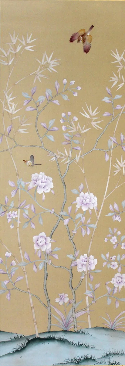 

Classic style elegant Hand-painted silk wallpaper painting flowers with birds wallcovering many patterns and background optional