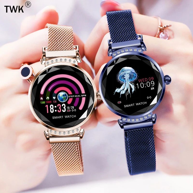 

TWK 2019 Smart Watch Women Stainless Steel Watches Heart Rate Wristwatch Remote camera for iOS reloj inteligente mujer digital