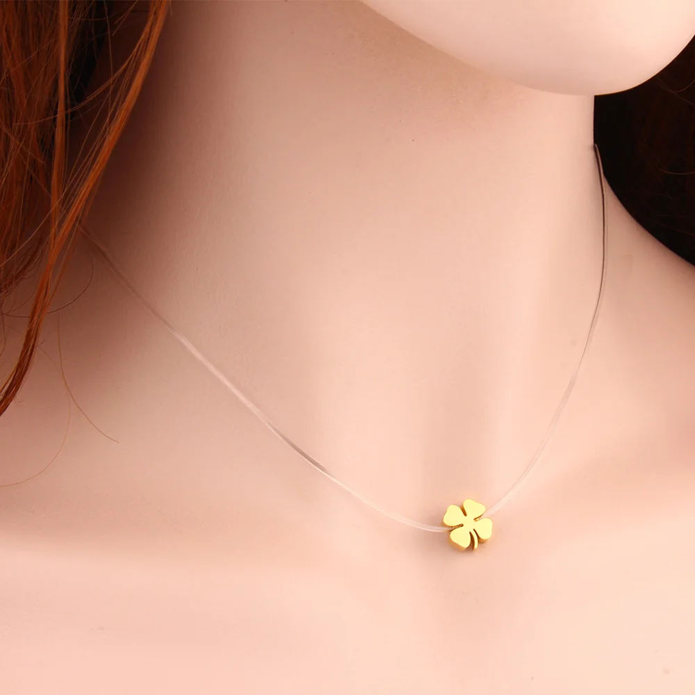 stainless steel invisible chain necklace jewelry necklaces for women necklaces& pendants chocker neckless silver clover