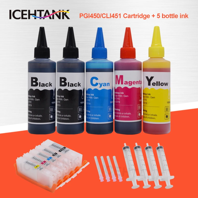 

ICEHTANK PGI 450 CLI 451 Ink Cartridge For Canon PGI-450 Pixma IP7240 MG5440 MG5540 7240 Cartridges + 100ml Bottle Refill ink