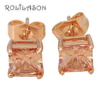 

Trendy Square Design Champagen Zirconia Stud Earrings Gold Tone Party Fashion Jewelry for Women JE835