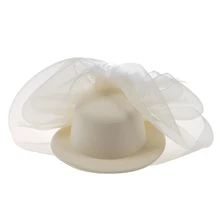 HTHL-кремовое перо мини-топ шляпа украшение из органзы в сетке заколка для волос Вуаль очарование Свадебная