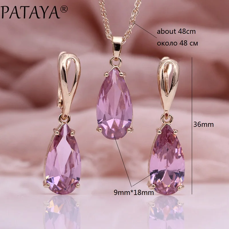 PATAYA New Blue Water Drop Earrings Pendants Necklaces Sets 585 Rose Gold Natural Zircon For Women Fashion Wedding Jewelry Set