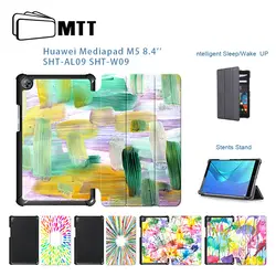 Акварель окрашены кожаный чехол для huawei M5 8,4 дюймов SHT-AL09 SHT-W09 Tablet Stand принципиально чехол для huawei MediaPad M5 8,4 чехол