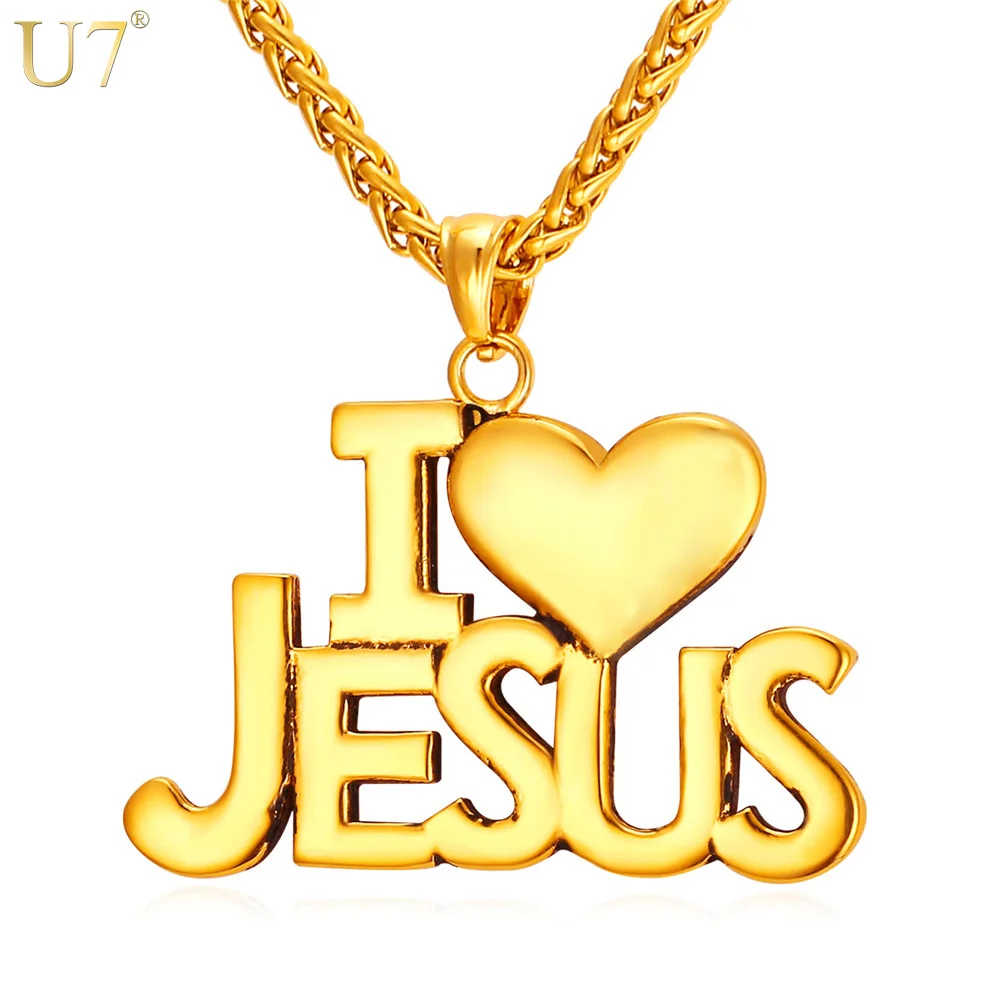 U7 Jesus Heart Necklace For Men/women Gift Gold Color Stainless Steel