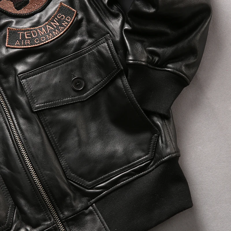 Black Friday air force flight G1 pilot warm fur collar leather jacket high quality genuine sheep leather clothing sheep rider jacket  8131