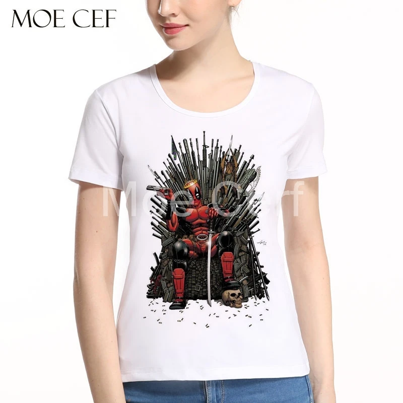 Newest Cool Deadpool on the Iron Throne T-Shirt Game of Thrones Movies T Shirt Women Summer Short Sleeve Funny Tops Tee L9-N-13