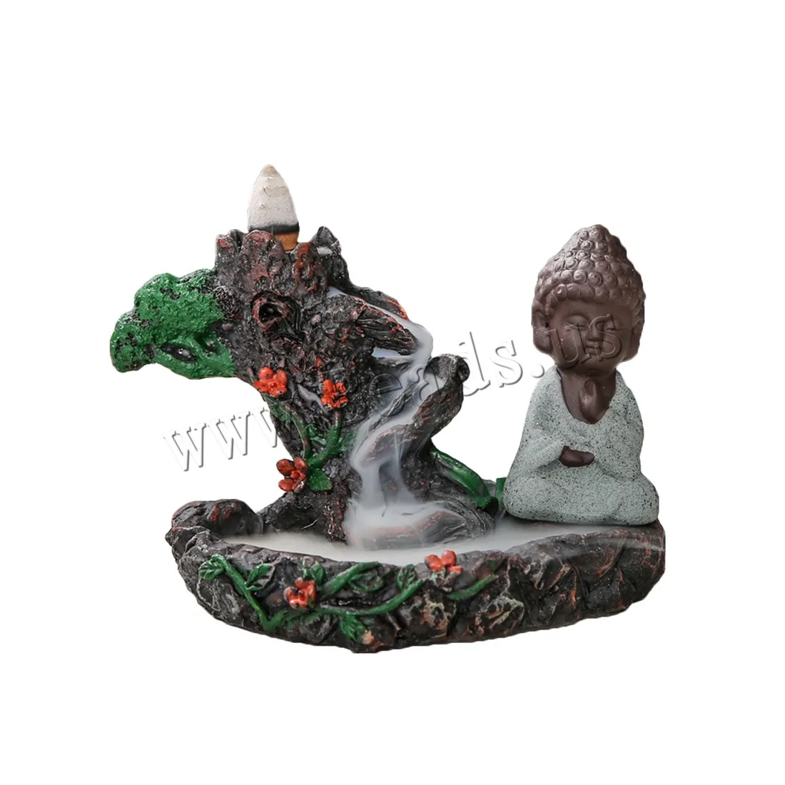 Small Buddha Censer Smoke Waterfall Backflow Incense Burner Ceramic Aromatherapy Furnace Holder Use In Home Office Teahouse
