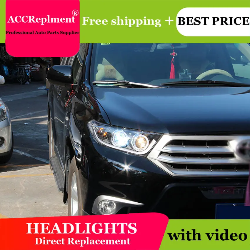 

Car Styling 2012-2014 Headlights for Toyota Highlander LED Headlight angel eyes led drl H7 hid Bi-Xenon Lens low beam xenon