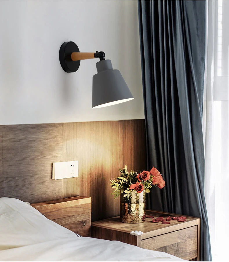 Деревянный светодиодный настенный светильник, современный настенный светильник в скандинавском стиле, прикроватные Настенные светильники для спальни