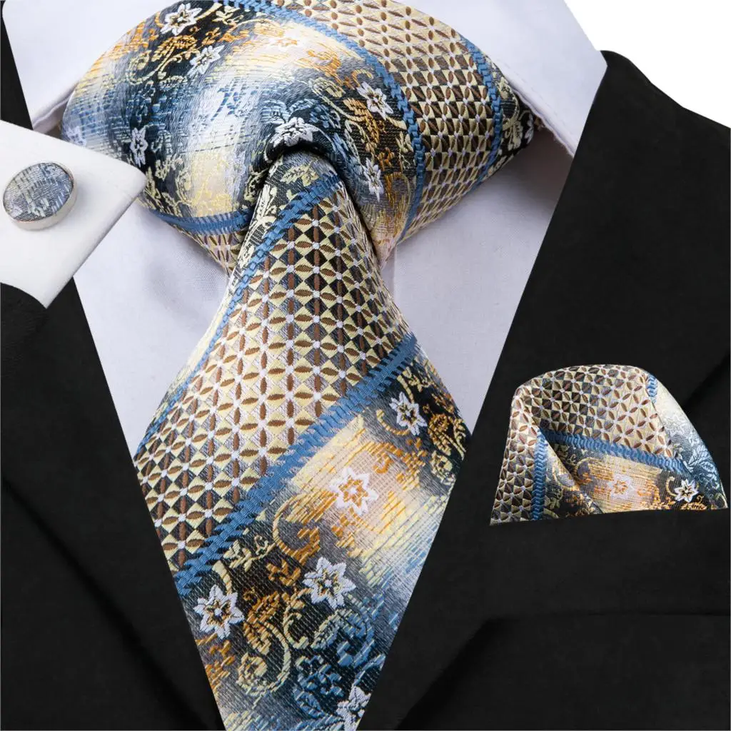 Hi Tie Men's Ties Classic Striped&Floral Tie Silk Neckties Pocket