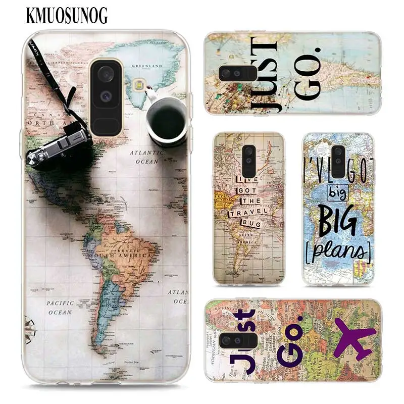 

Transparent Soft Silicone Phone Case World Map Travel Just Go for Samsung Galaxy A9 A8 Star A7 A6 A5 A3 Plus 2018 2017 2016