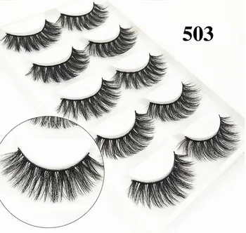 

HBZGTLAD 5 pairs Real Mink Fake eyelashes 3D Natural False Eyelashes Mink Lashes Soft Eyelash Extension Makeup Kit Cilios 503