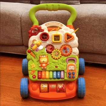 

Toddler Trolley Baby Walker Sit-to-Stand Walker for Kid's Early Learning Educational Musical Adjustable Baby First Steps Go-Cart