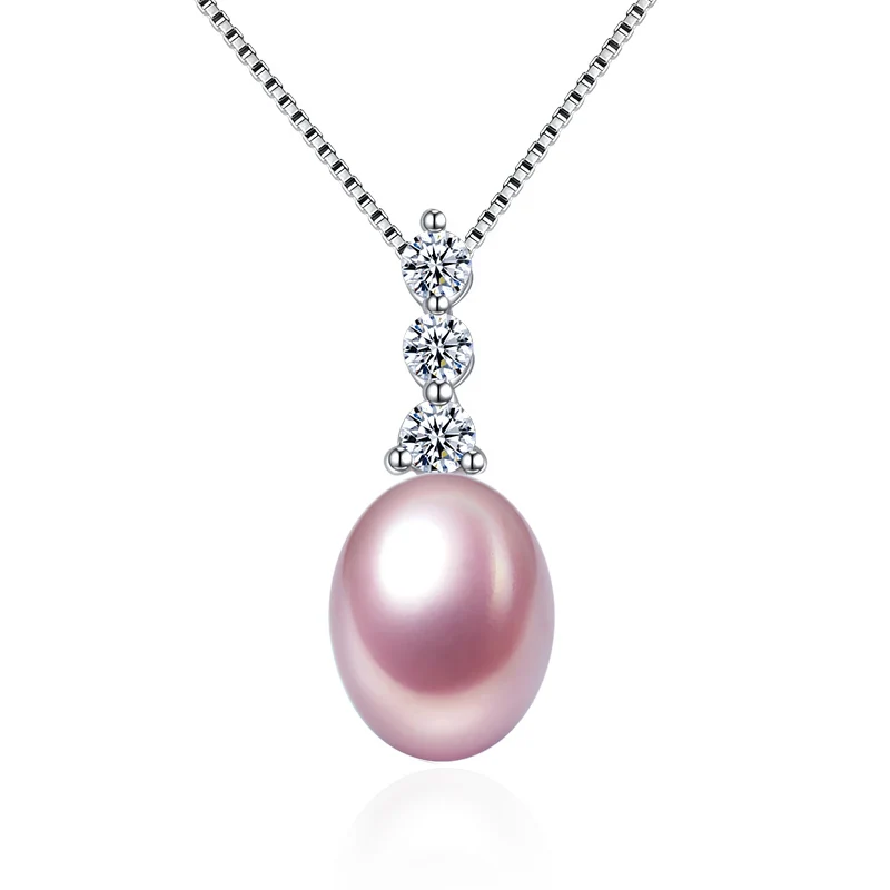 TZ2076P purple Natural pearl silver pendant charm necklace