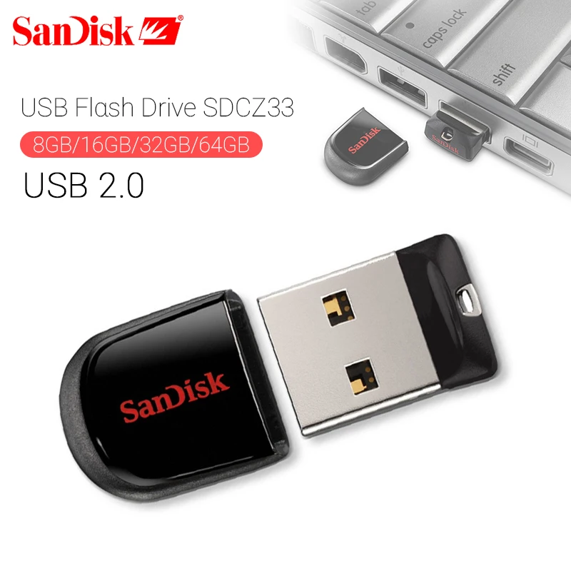 100% Original SanDisk USB Flash Drive 64GB 32GB 16GB 8GB USB 2.0 SDCZ33 Mini Pen Drives Stick U Disk USB Key Flash Drive for PC