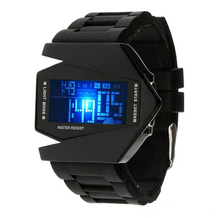 

Fashion Unique Multifunction Unisex Sports Watches Digital Display LED Screen Date Alarm Light Women Men Plane Wristwatch Clock