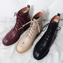 MLJUESE/ г. Женские ботильоны из коровьей кожи Демисезонные ботинки для верховой езды на шнуровке с круглым носком на высоком каблуке черного цвета Размеры 33-43