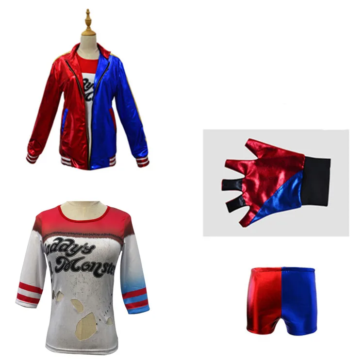 IDEASKY Joker And Harley Costumes Quinn Girls Children Cosplay Jacket Shirt Shorts Squad Halloween Costume Kids -Outlet Maid Outfit Store