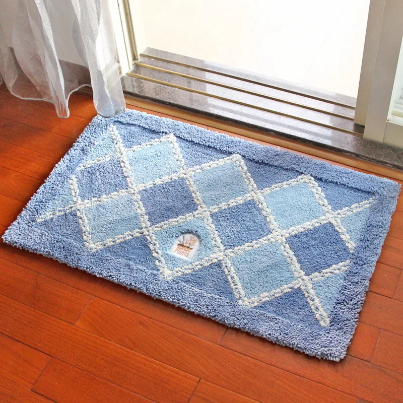 Fiber Plush Fluffy Flocked Anti Slip Front Door Mats Outdoor Indoor