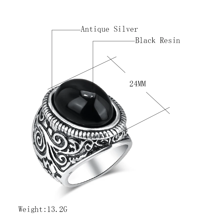 Винтажные тибетские ювелирные изделия большой черный камень из смолы текстурированное старинное серебряное кольцо мужские модные аксессуары