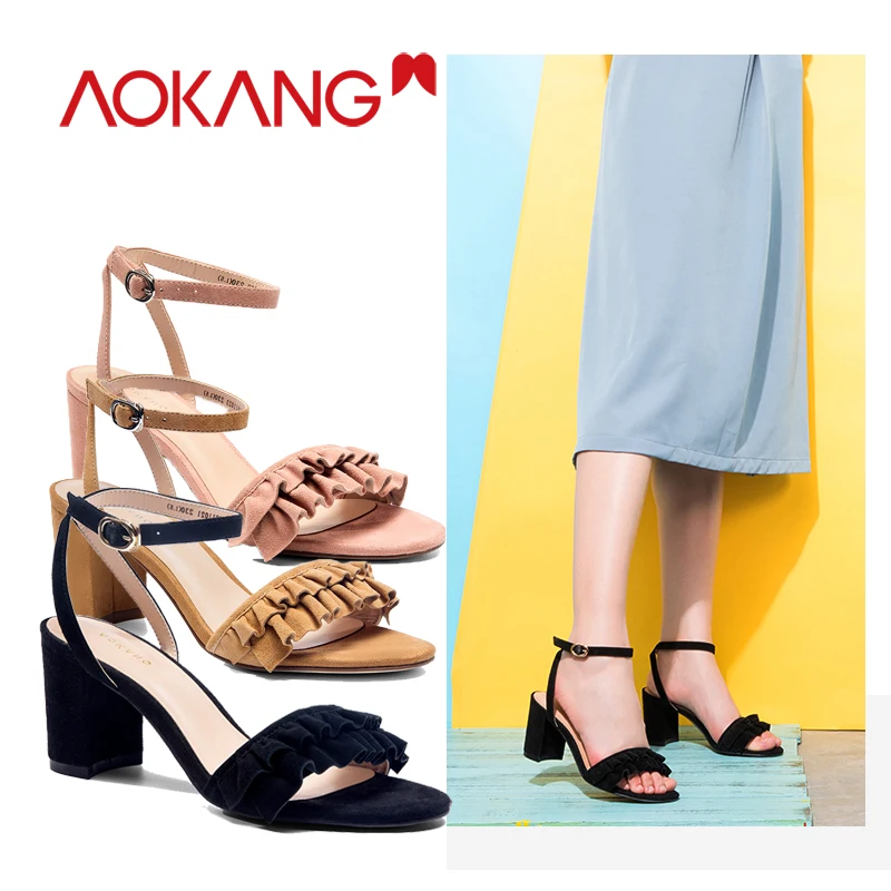 

Aokang Women Sandals Pumps Sexy High Heels Shoes Woman Shoes ladies Ankle Strap Open Toe buckle Party Wedding Black Woman shoes